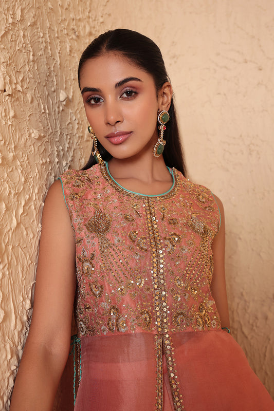 Mehrang Peach Tie-up Sleeveless Kurta Set