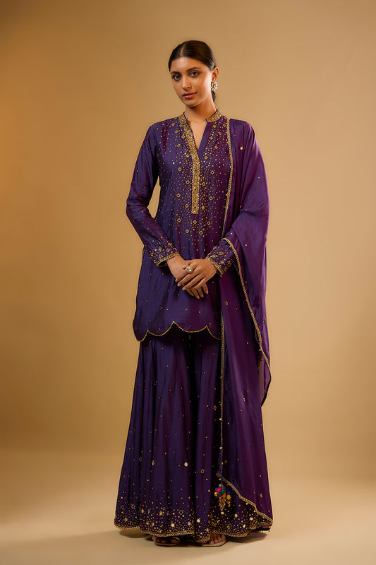 Nazakat Purple Heavy Mirror Work Sharara Set