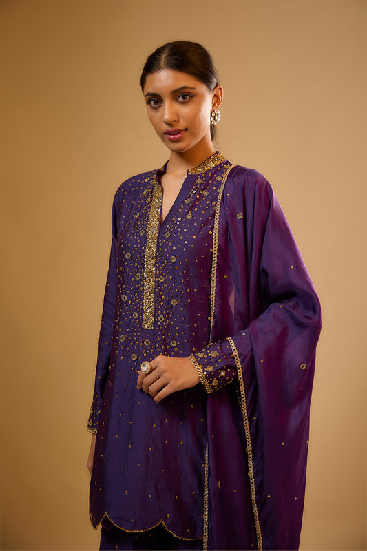 Nazakat Purple Heavy Mirror Work Sharara Set