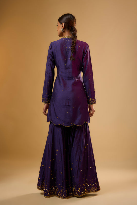 Nazakat Purple Heavy Mirror Work Sharara Set