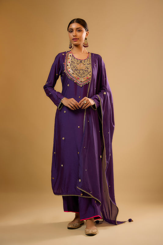 Nazakat Purple Lotus Yoke Kurta Set