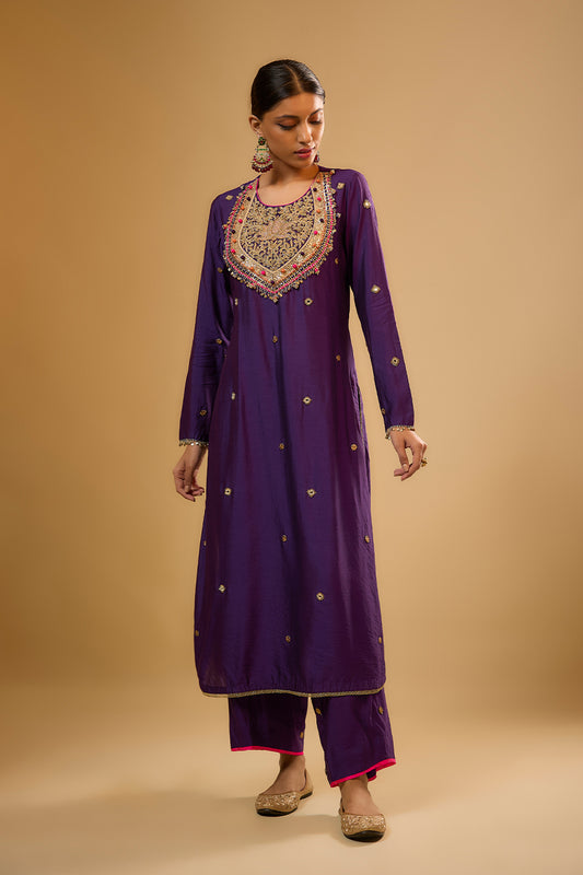 Nazakat Purple Lotus Yoke Kurta Set