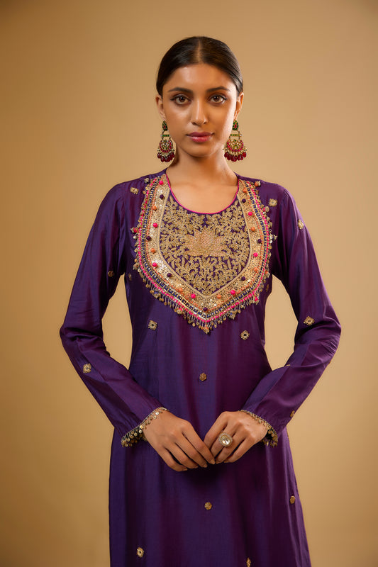 Nazakat Purple Lotus Yoke Kurta Set