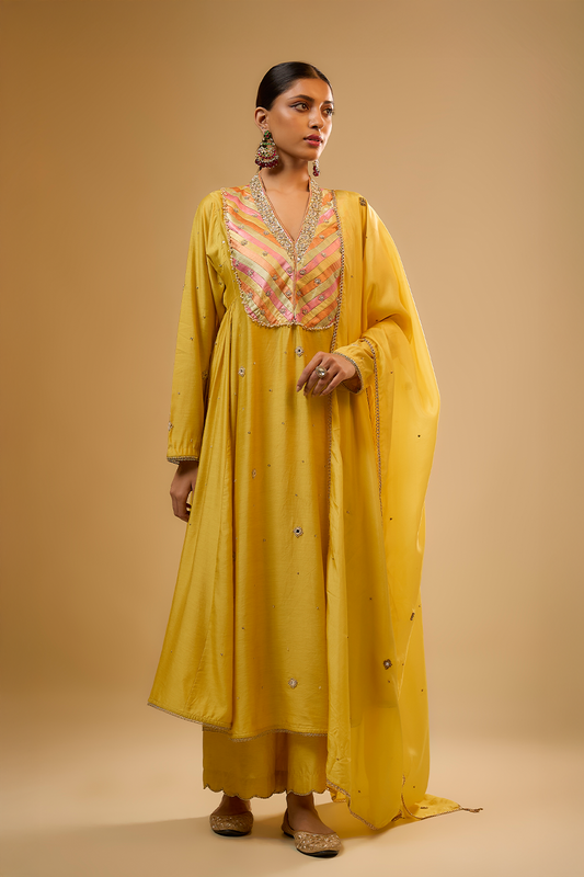 Nazakat Yellow Stripe Yoke Kurta Set