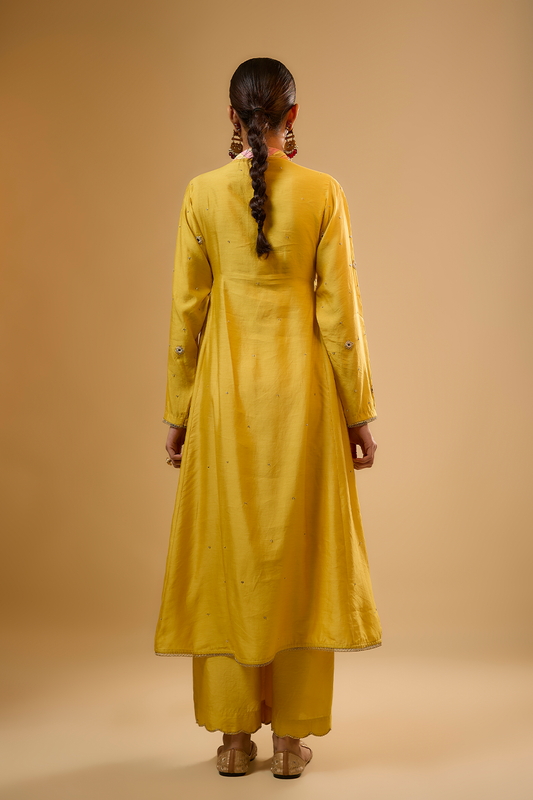 Nazakat Yellow Stripe Yoke Kurta Set