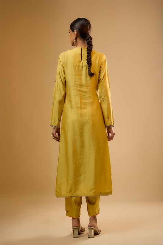 Nazakat  Yellow Lotus Yoke Kurta Set
