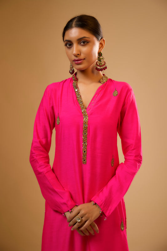 Nazakat Hot Pink Applique Kurta Set