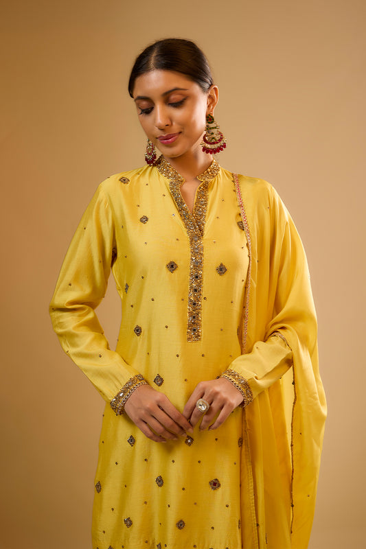 Nazakat Yellow Mirror Work Sharara Set