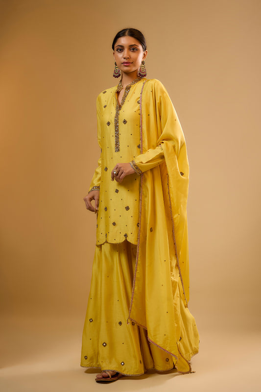 Nazakat Yellow Mirror Work Sharara Set