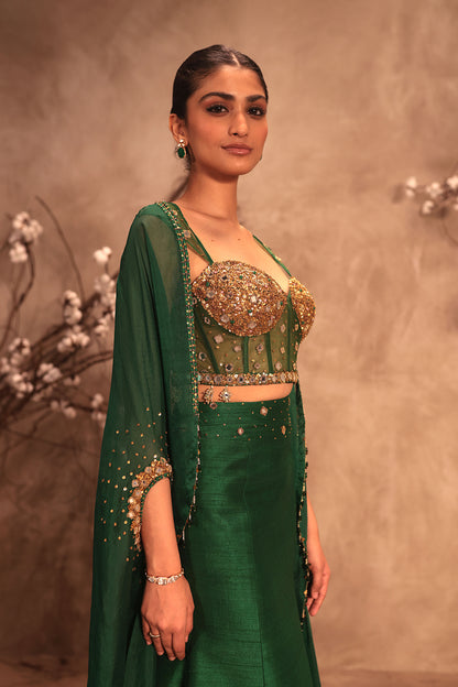 Nazakat Green Cape Style Lehenga Set