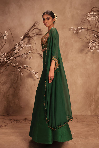 Nazakat Green Cape Style Lehenga Set