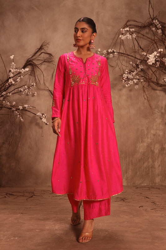 Nazakat Hot Pink Frockstyle Kurta Set