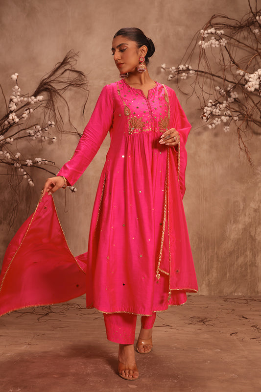 Nazakat Hot Pink Frockstyle Kurta Set