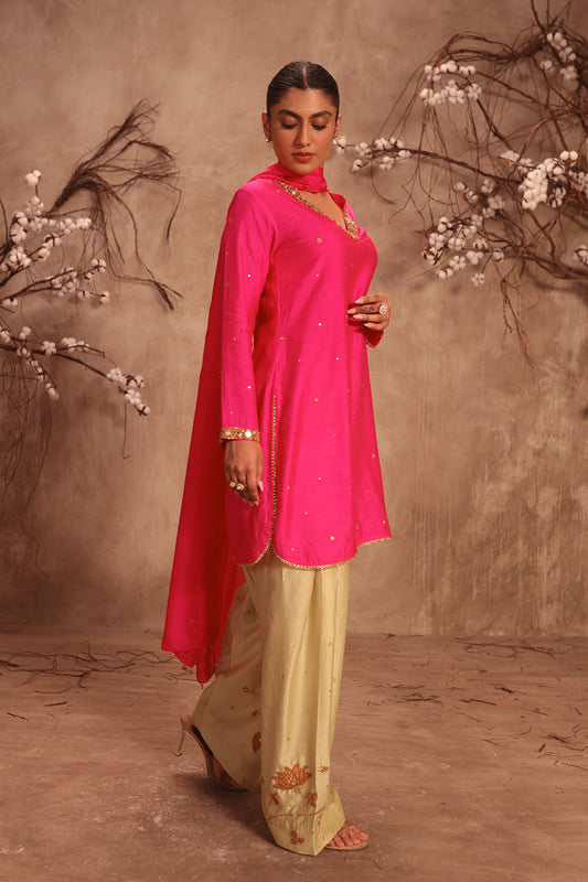 Nazakat Hot Pink Jaal Kurta Set
