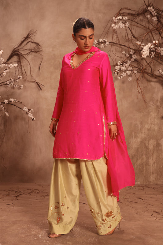 Nazakat Hot Pink Jaal Kurta Set