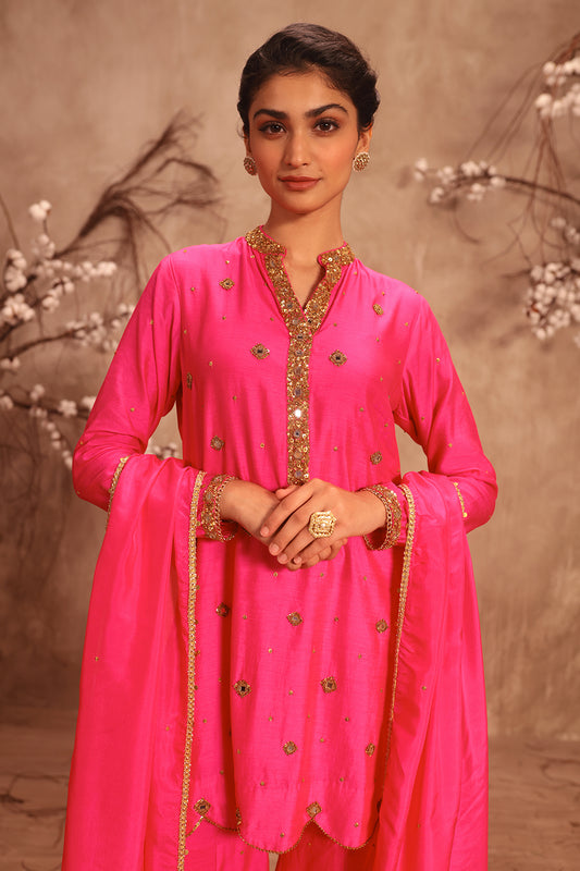 Nazakat Hot Pink Mirror Work Sharara Set