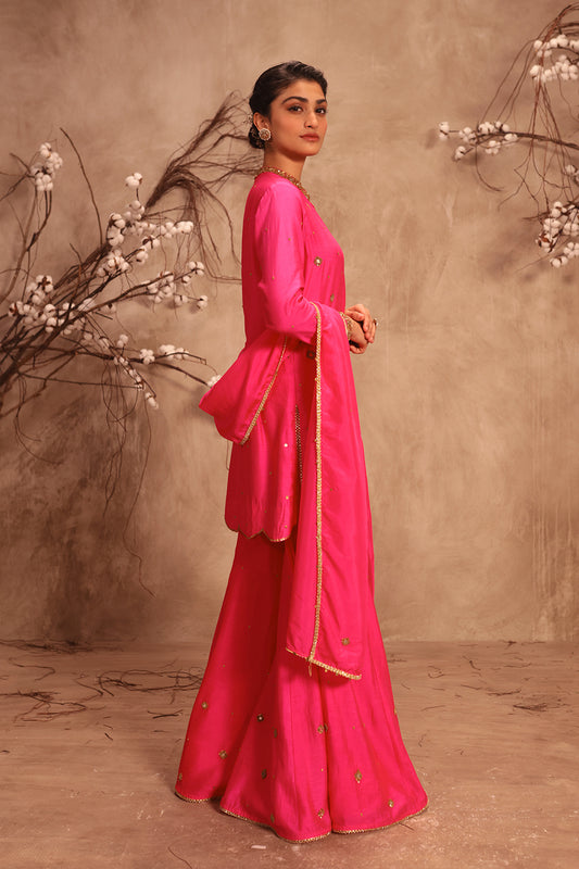 Nazakat Hot Pink Mirror Work Sharara Set