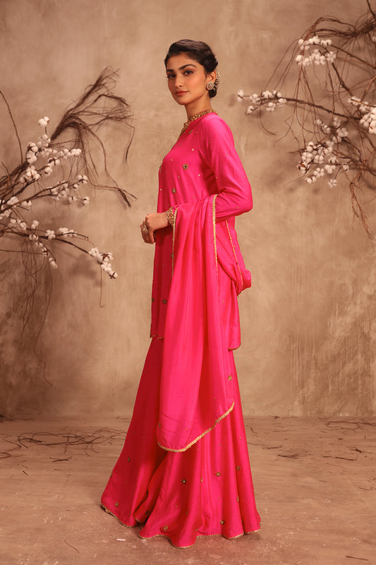 Nazakat Hot Pink Mirror Work Sharara Set