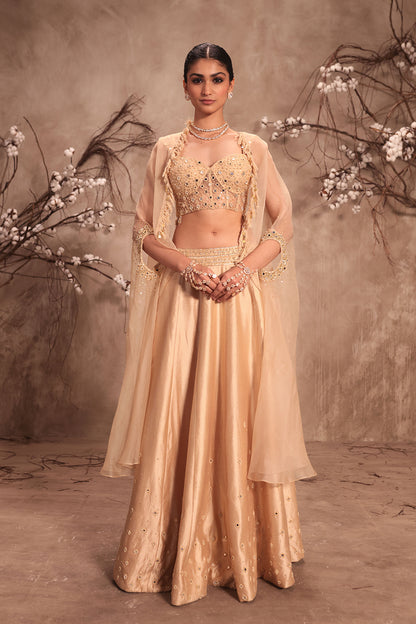 Nazakat Ivory Heavy Cape Style Lehenga Set