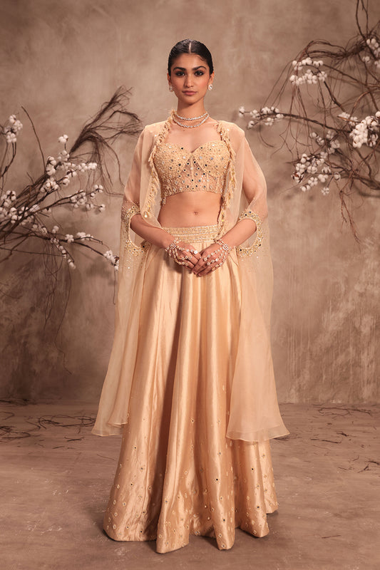 Nazakat Ivory Heavy Cape Style Lehenga Set