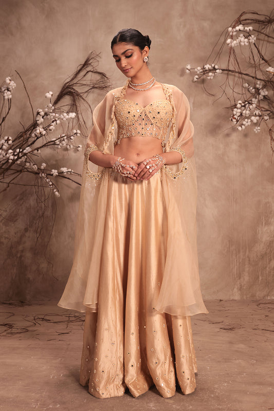 Nazakat Ivory Heavy Cape Style Lehenga Set
