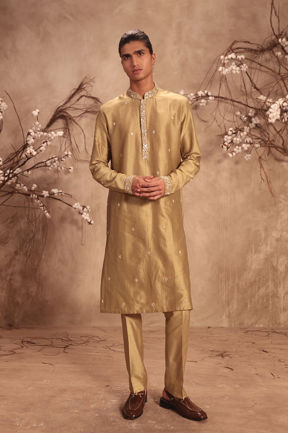 Nazakat Light Green Mirror Work Kurta Set
