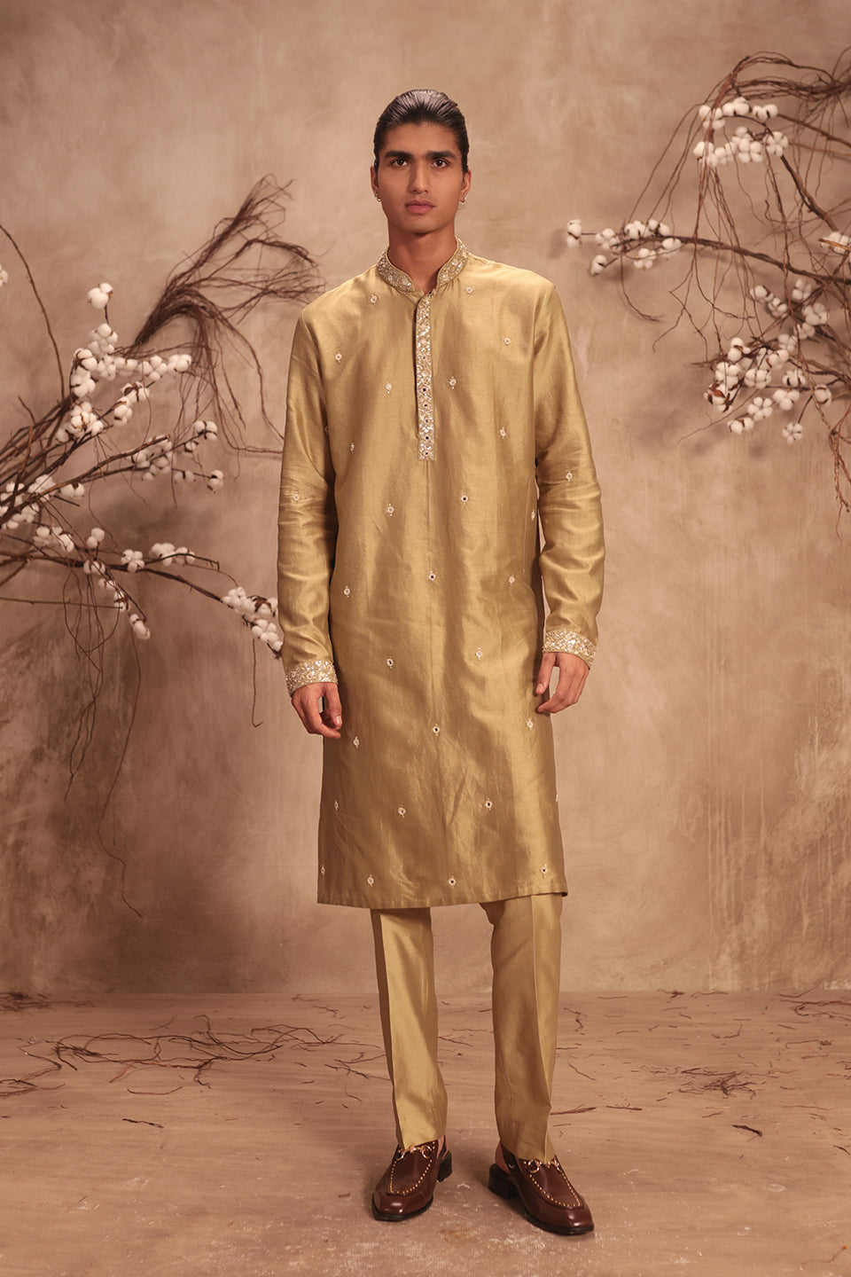 Nazakat Light Green Mirror Work Kurta Set