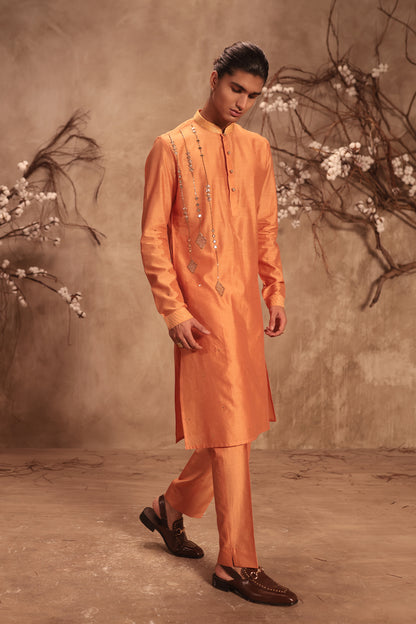 Nazakat Orange Abstract Embroidered Kurta Set