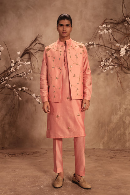 Nazakat Pink Lotus Jaal Embroidered Bandi Kurta Set