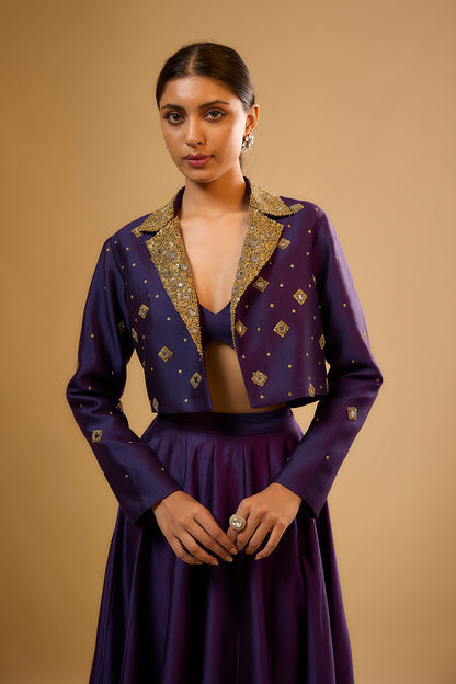 Nazakat Purple Mirror Butti Jacket Style Lehenga Set