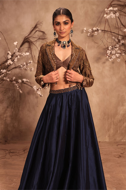 Nazakat Gold Tissue Jacket Style Lehenga Set