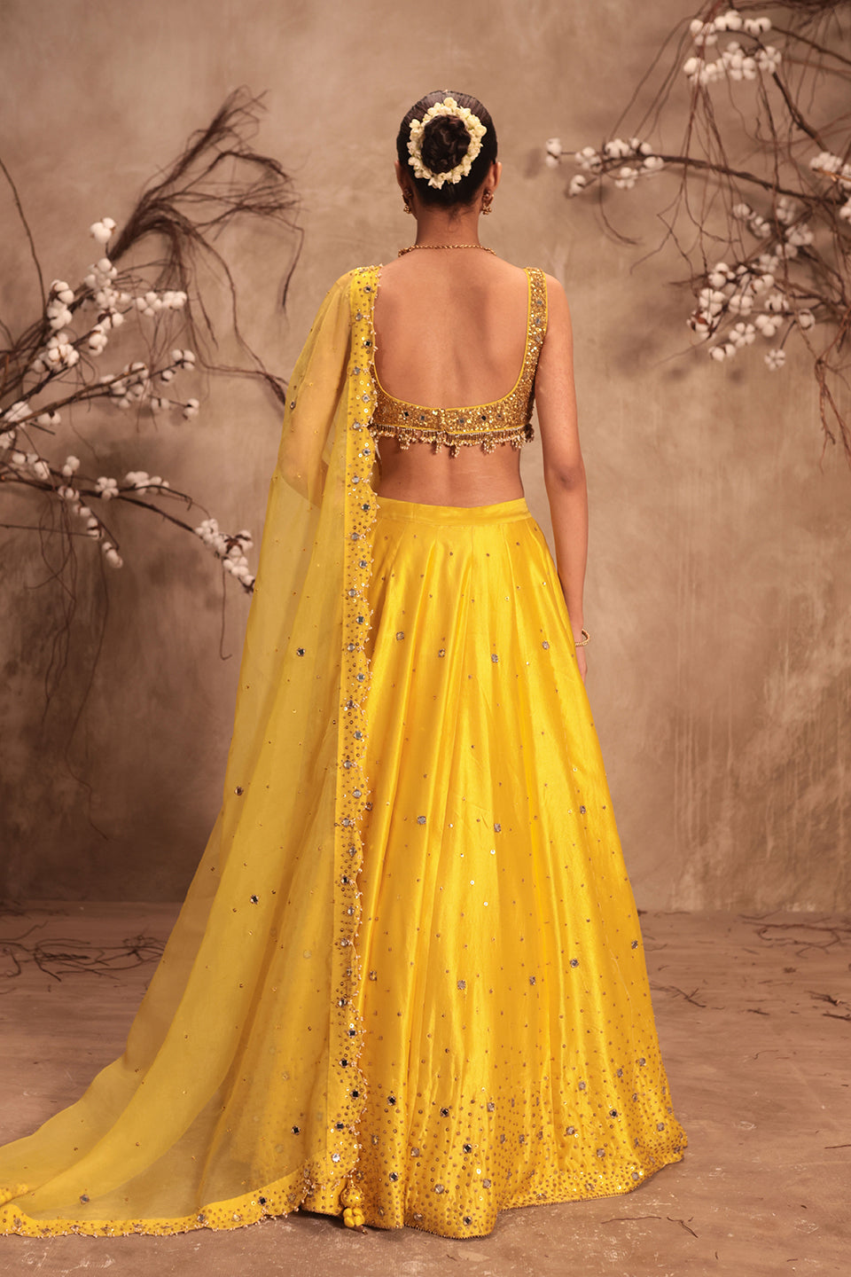 Nazakat Yellow  Heavy Mirror Work Sleeveless Lehenga Set