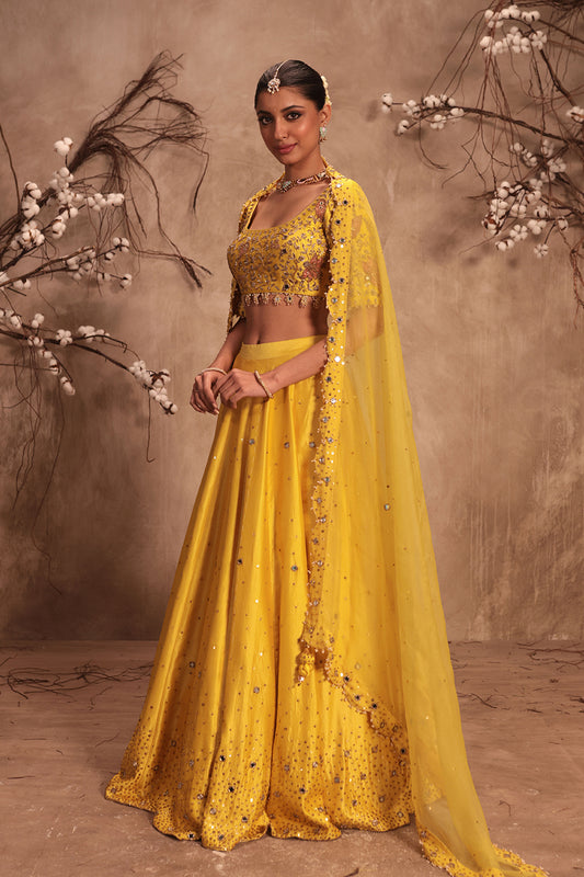 Nazakat Yellow  Heavy Mirror work Lehenga Set