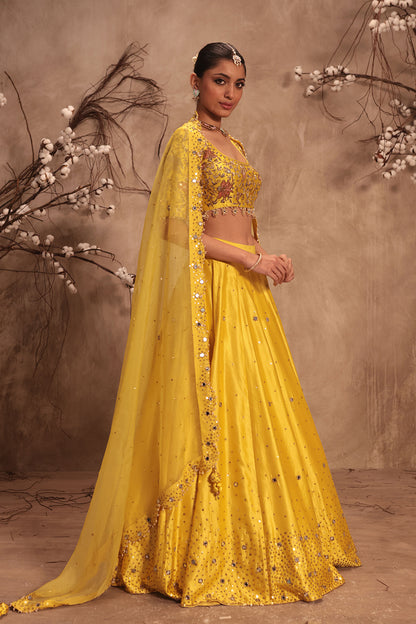 Nazakat Yellow  Heavy Mirror work Lehenga Set