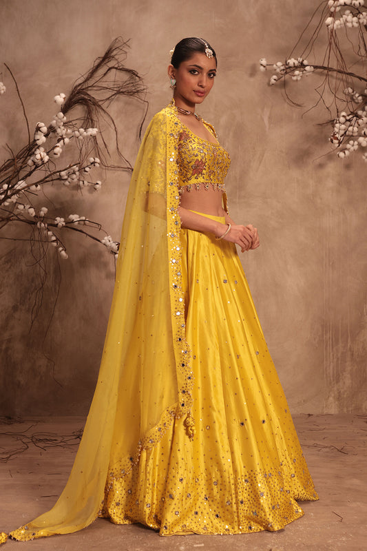 Nazakat Yellow  Heavy Mirror work Lehenga Set