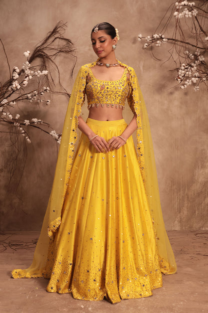 Nazakat Yellow  Heavy Mirror work Lehenga Set