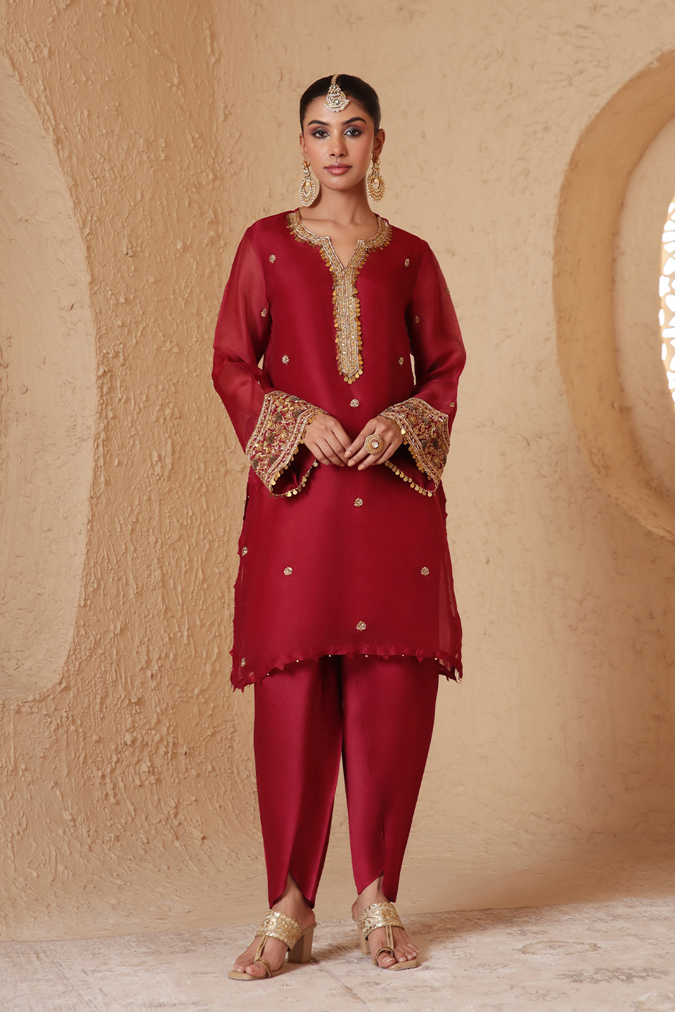 Zar:Rang Maroon Short Kurta Set