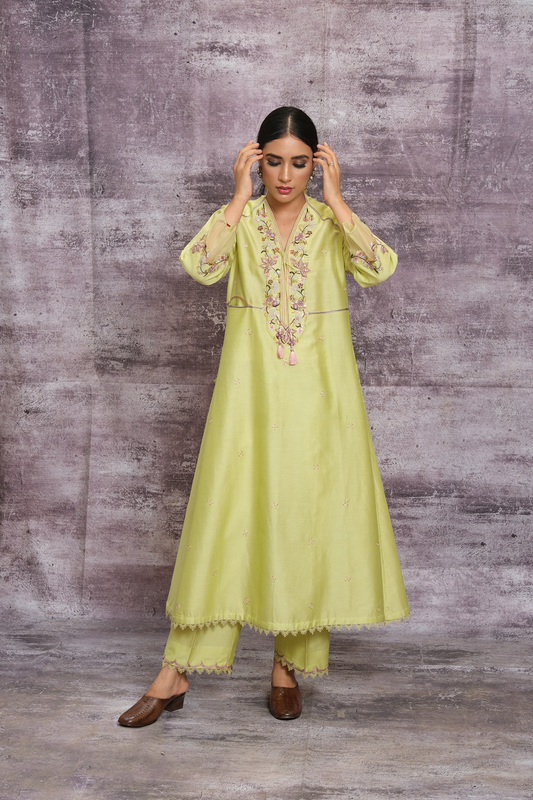 Mint Green Floral Hoop Style Kurta Set