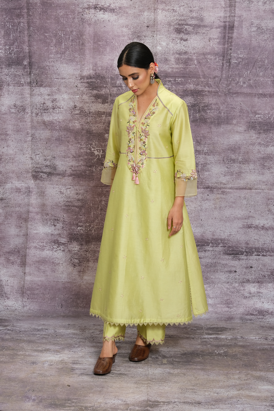 Mint Green Floral Hoop Style Kurta Set