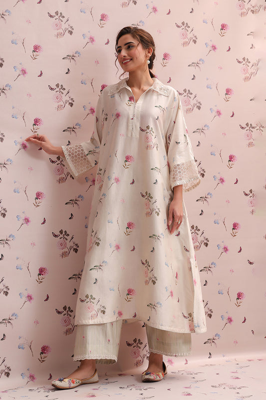 Noor Ivory Collar Kurta Set