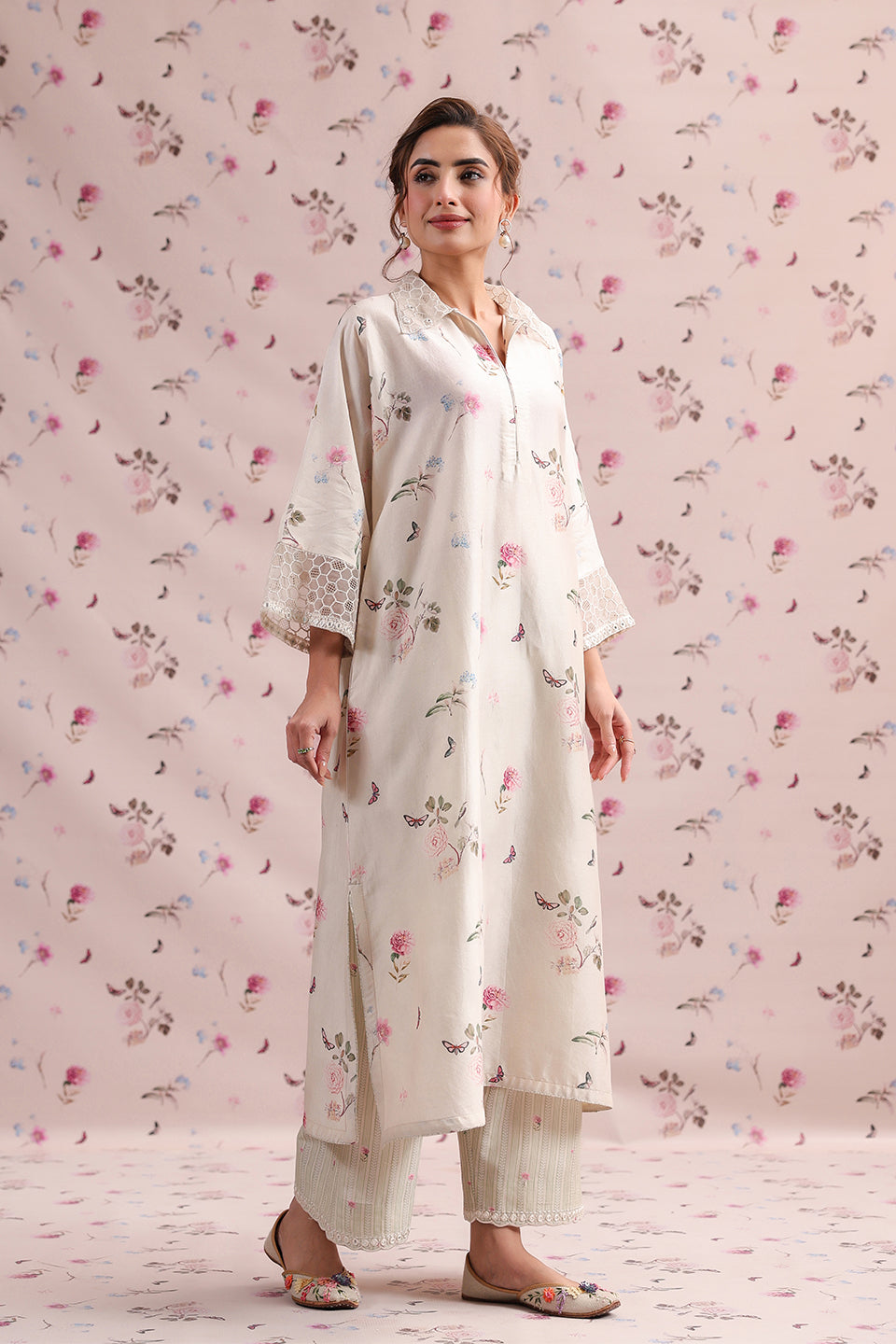 Noor Ivory Collar Kurta Set