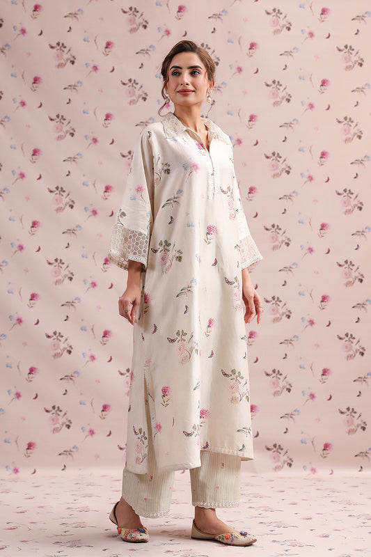 Noor Ivory Collar Kurta Set