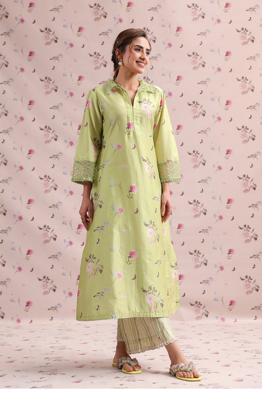 Noor Light Green Collar Kurta Set