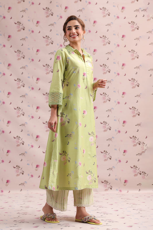 Noor Light Green Collar Kurta Set