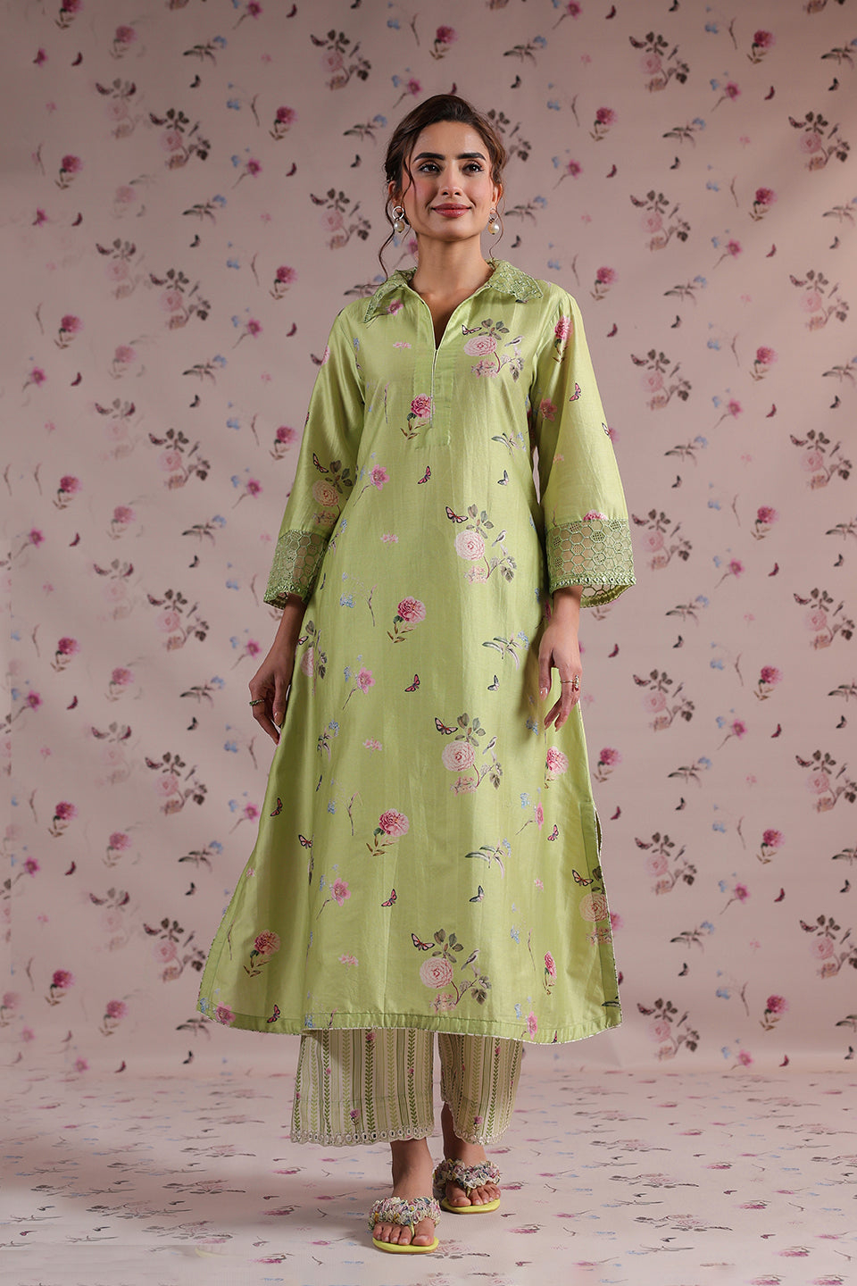 Noor Light Green Collar Kurta Set