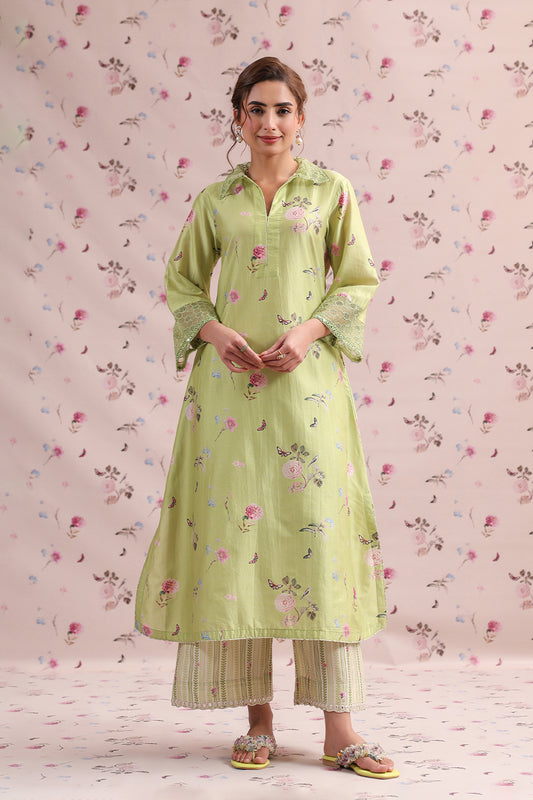 Noor Light Green Collar Kurta Set