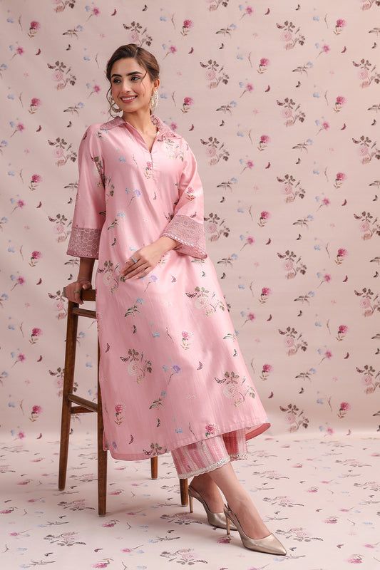 Noor Light Pink Collar Kurta Set