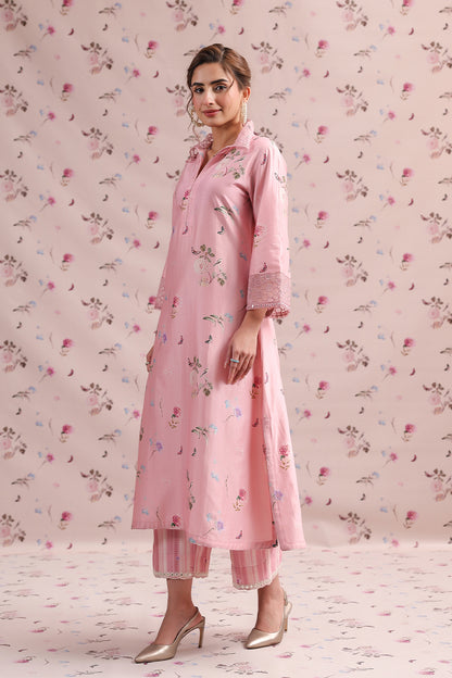 Noor Light Pink Collar Kurta Set