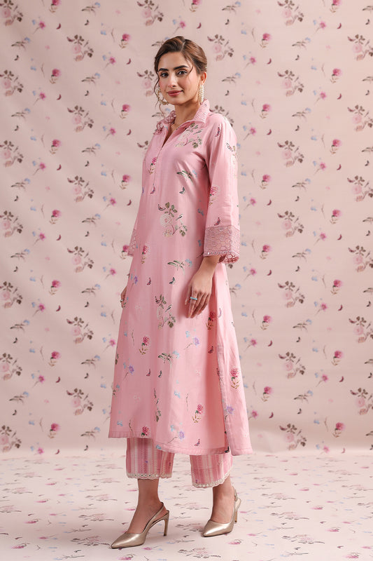 Noor Light Pink Collar Kurta Set