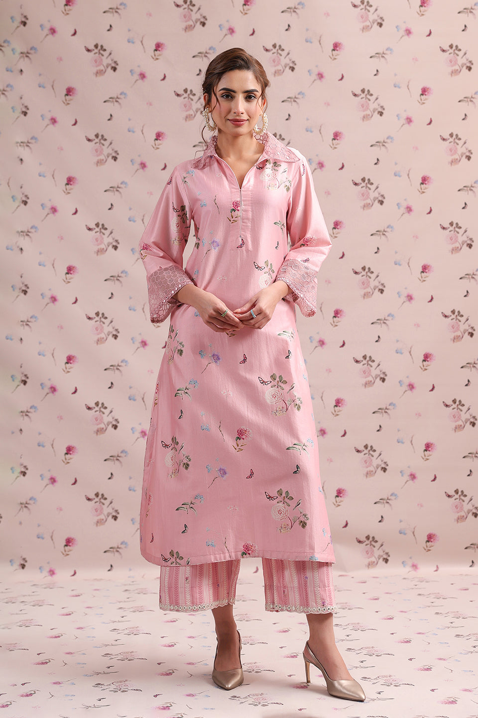 Noor Light Pink Collar Kurta Set